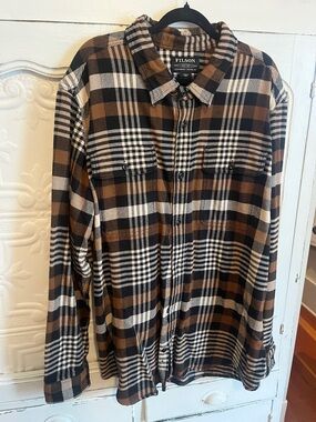 Filson Brown Black and Cream Plaid Flannel Shirt